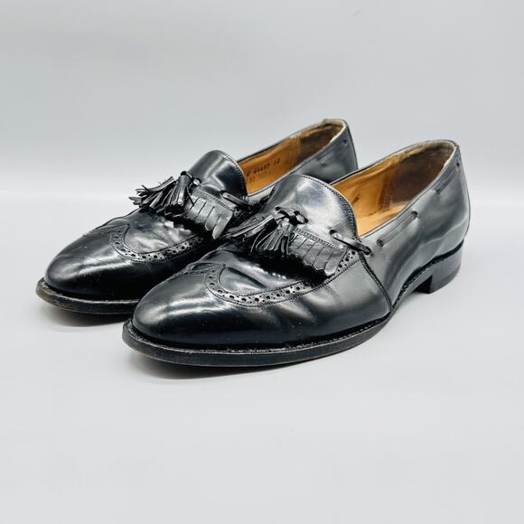 Johnston & Murphy Shoes Mens 10 Black Leather Tassel Loafers Made USA Vtg main image 5